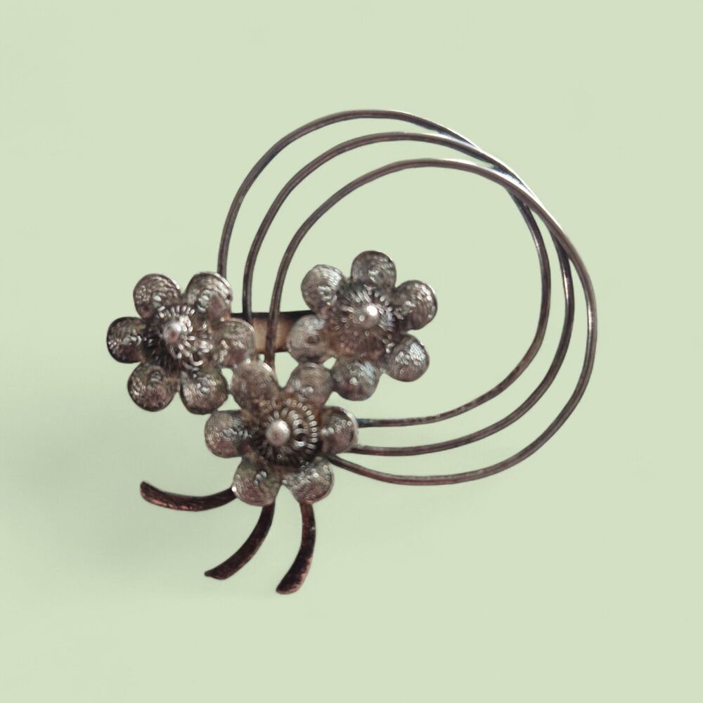 vintage 800 silver filigree floral broich pin